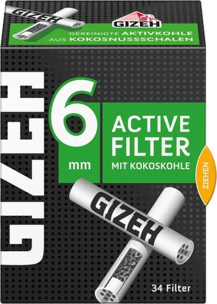 Gizeh Filter Black Active mit Kokoskohle 6mm für x-type Cig